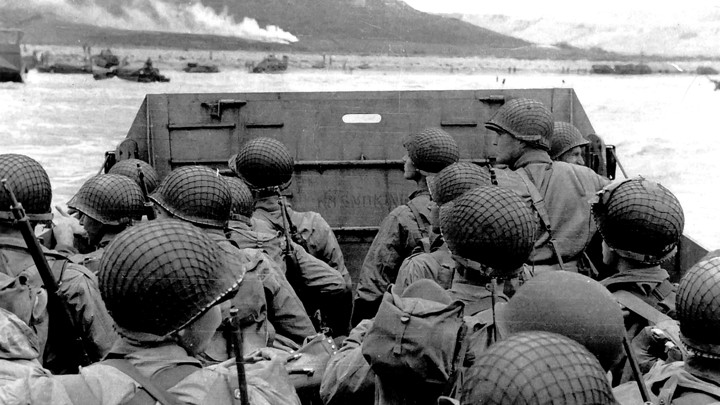 American troops approaching Omaha Beach.
