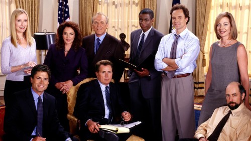 THE WEST WING, clockwise from top left: Janel Moloney, Stockard Channing, John Spencer, Dule Hill, B